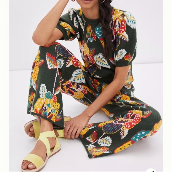 Farm Rio Anthropologie Margarita Floral Sweater Set Sz. XSMALL Petite - Picture 1 of 17